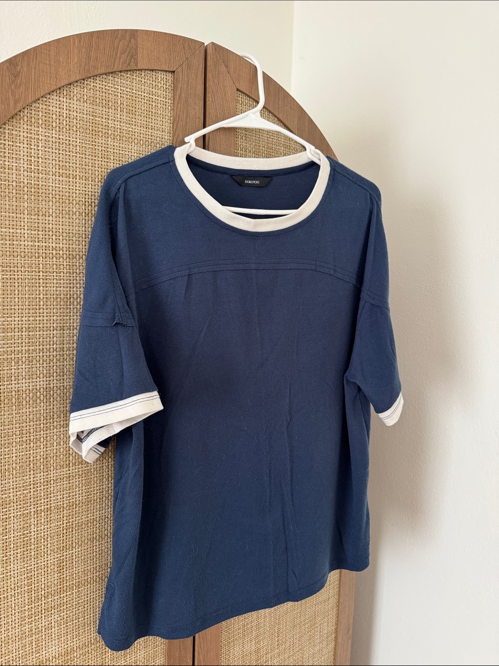 Dokotoo Navy Blue White Trim Cape Overlay Loose Fit T Shirt Top Size S